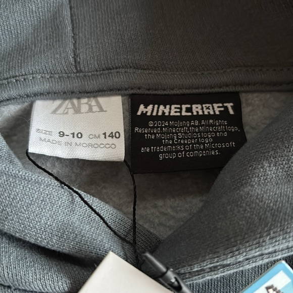 ZARA MINECRAFT MOJANG AB HOODIE SWEATSHIRT Blue Gray NWT Kids Size 9 - 10 - Picture 5 of 11